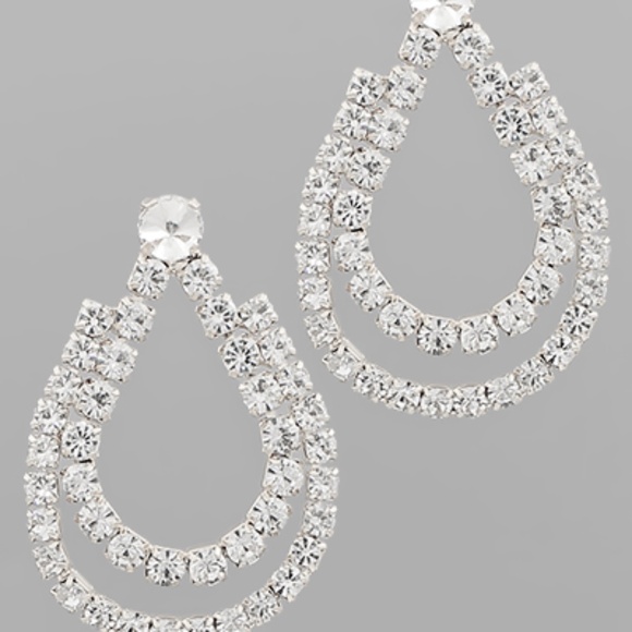 COPY - Pave Double Layers Teardrop Earrings - Picture 1 of 1